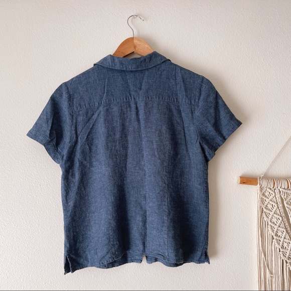 Vintage | Blue Linen Short Sleeve Button Up - Picture 3 of 7